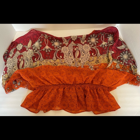 Dressbarn Ladies Orange Floral Blouson Blouse Gathered Elastic Waist Size Small - Picture 7 of 13